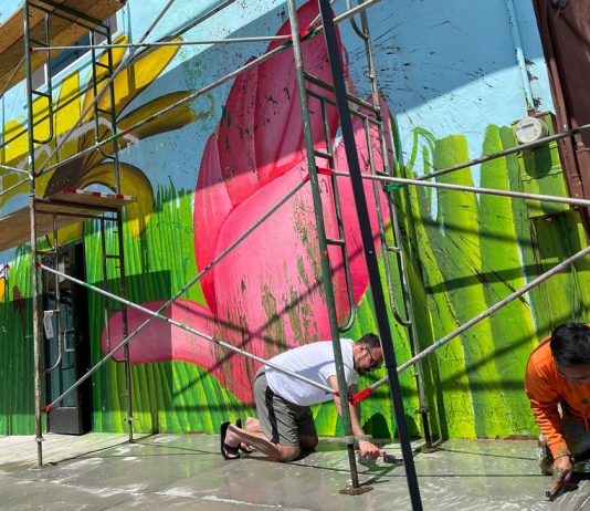 Unfinished mural at Sun Street Centers vandalized