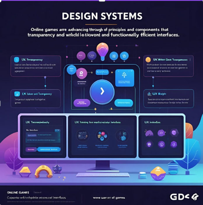 Modern online game interface showing consistent user experience elements like buttons, menus, and interactive prompts.