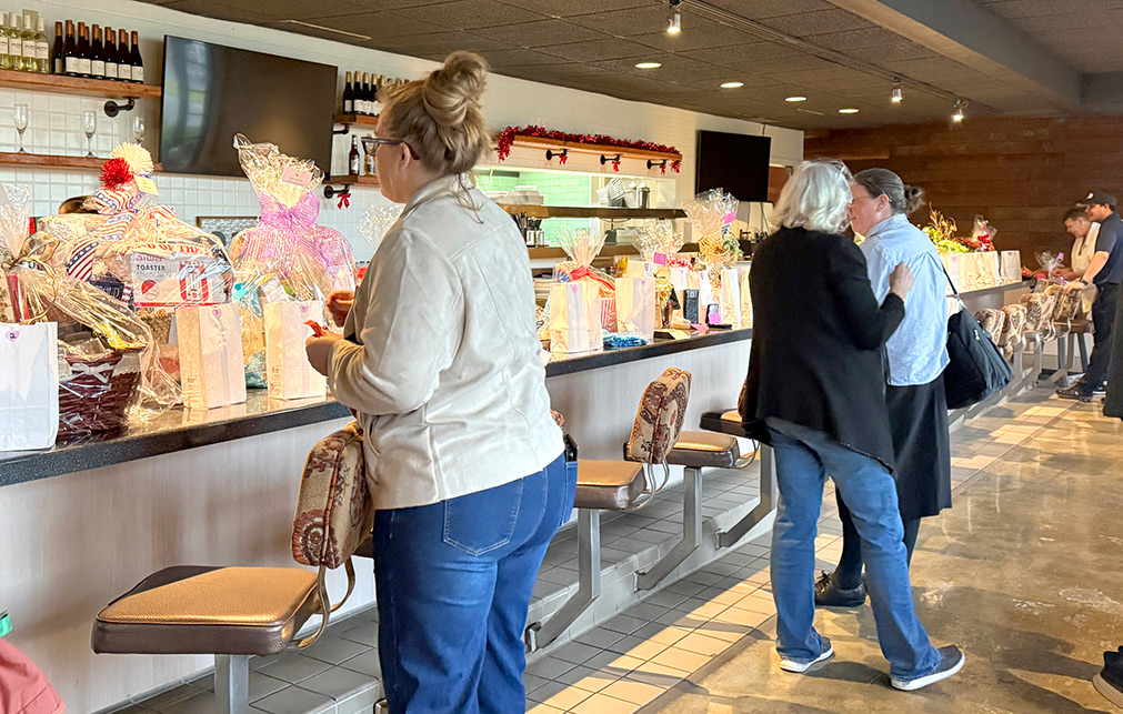 Auction items at fundraiser dinner