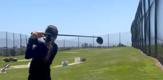 Girl playing golf