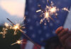 Hand holding sparkler fireworks
