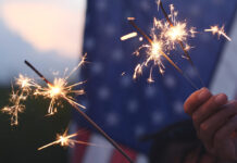 Hand holding sparkler fireworks
