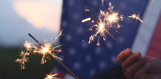 Hand holding sparkler fireworks