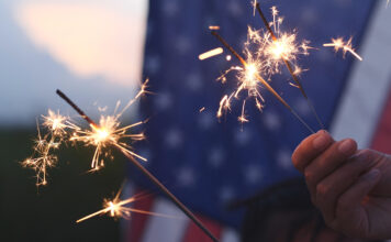 Hand holding sparkler fireworks