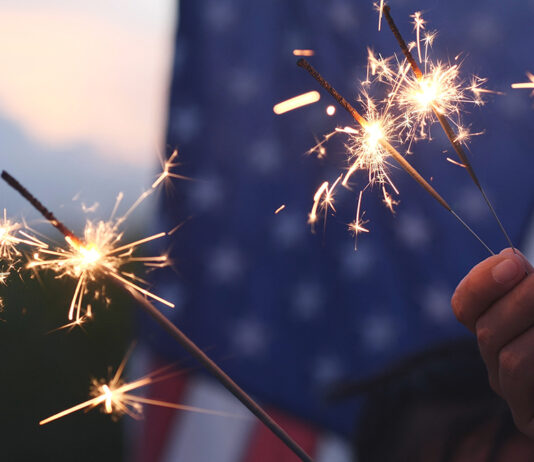 Hand holding sparkler fireworks