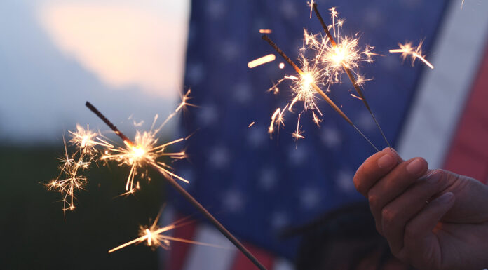 Hand holding sparkler fireworks