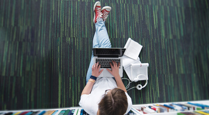 Student in library