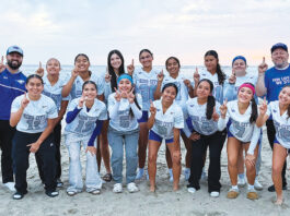 King City flag football team on beach