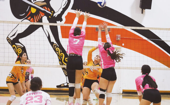 Soledad volleyball duo vs Gonzales at the net Soledad vs Gonzales volleyball