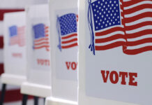voting booths at polling station during American election