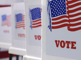 voting booths at polling station during American election