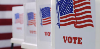 voting booths at polling station during American election