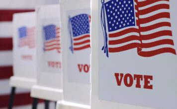 voting booths at polling station during American election